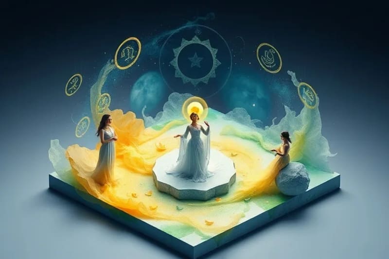 Representación artística de la liberación emocional y el inicio de nuevos ciclos, simbolizando el impacto de los eclipses.