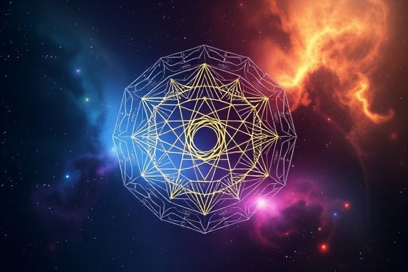 Representación conceptual de los Nodos Lunares como caminos entrelazados del destino kármico y la evolución del alma.