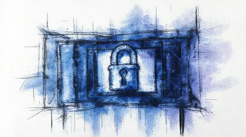 Geometric shapes forming a secure digital barrier, representing post-quantum encryption