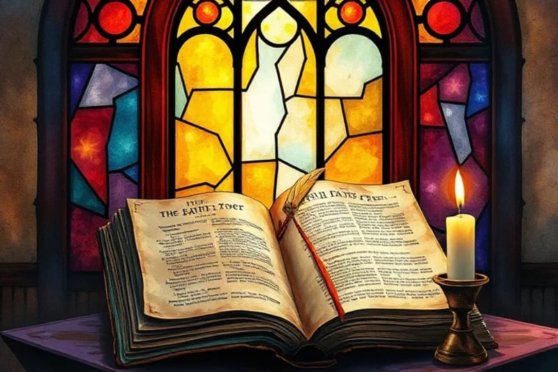Antiguo libro con símbolos crípticos y texto descolorido, similar a las Centurias de Nostradamus, con un toque de patrones digitales en el fondo.