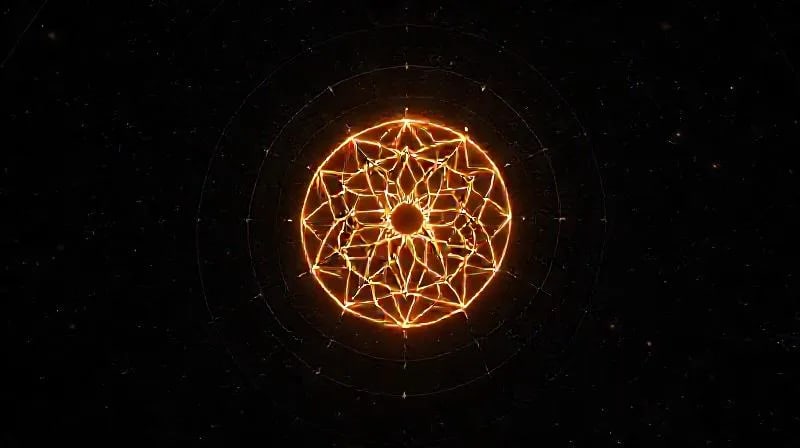 Semilla de la vida flotando en un espacio digital oscuro con líneas de código