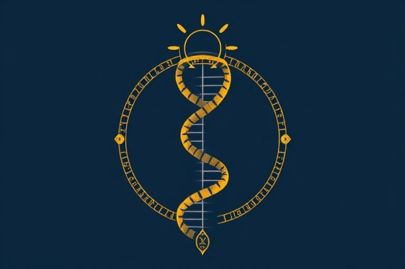 Símbolos de ADN y cruz entrelazados en arte vectorial