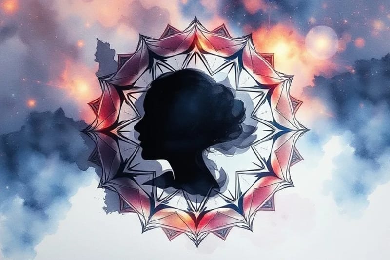 Pintura de acuarela que muestra la fusión de tonos oscuros y claros, simbolizando la integración de aspectos reprimidos del yo.