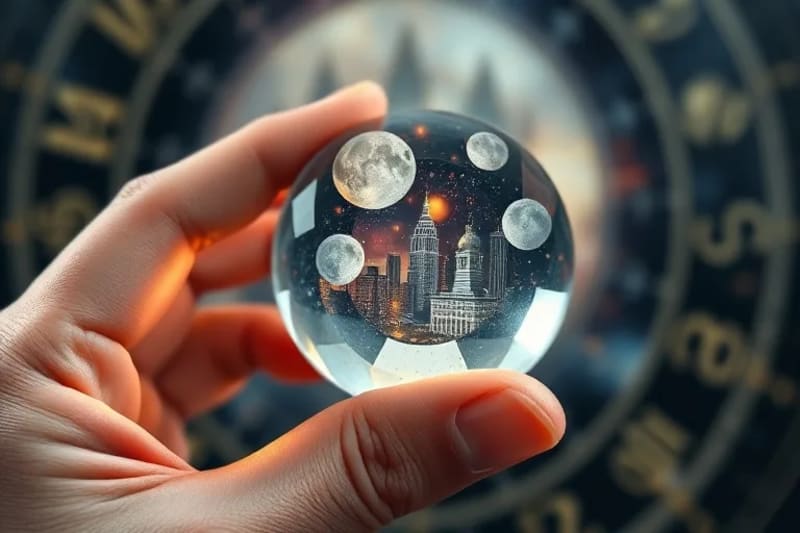 Macro photography of a gemstone reflecting a city