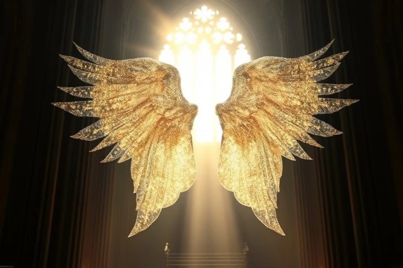 Alas angélicas luminosas con partículas de luz
