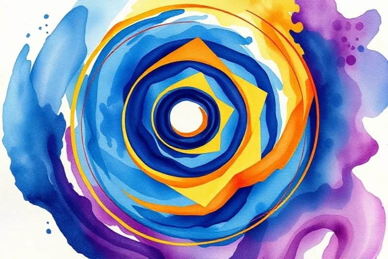 Composición abstracta de remolinos interconectados, representando la mente consciente e inconsciente fusionándose.