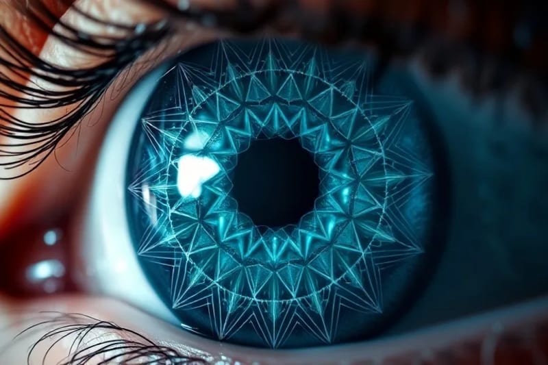 Human eye reflecting data patterns