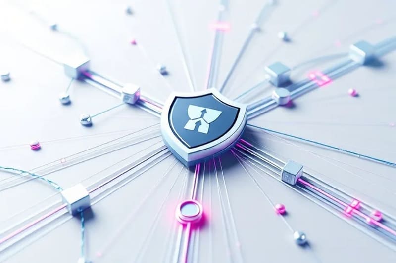 Diagrama estilizado de un algoritmo de ciberseguridad post-cuántica