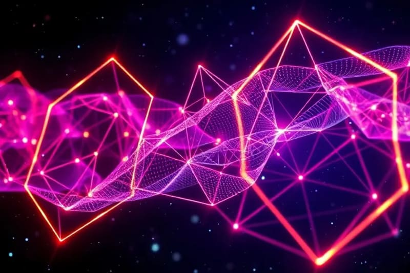3D render of complex, glowing sound wave patterns forming geometric shapes