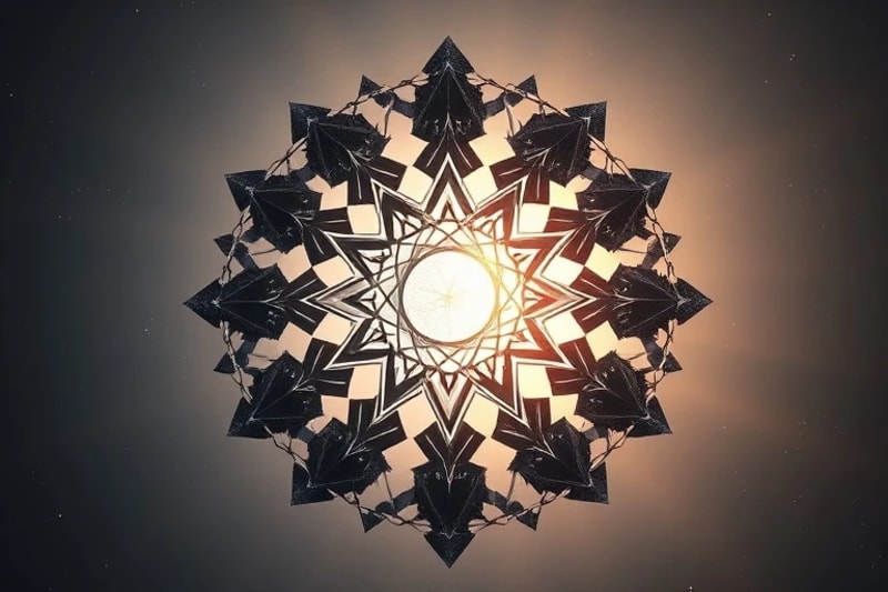 Conceptual 3D render of a fragmented, crystalline structure slowly forming a complete, glowing orb, representing integration of self.