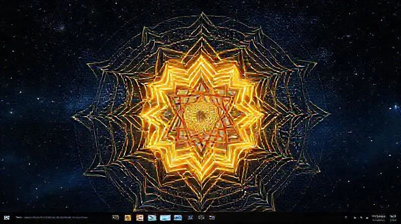 Macro photography of a meticulously organized digital desktop with a subtle Ba Gua map overlay, focusing on digital organization.