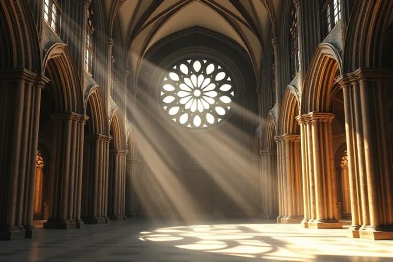 Patrones geométricos sagrados en rosetón gótico