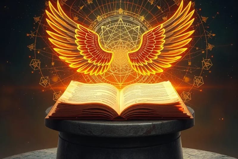 Patrones de geometría sagrada con alas de ángel