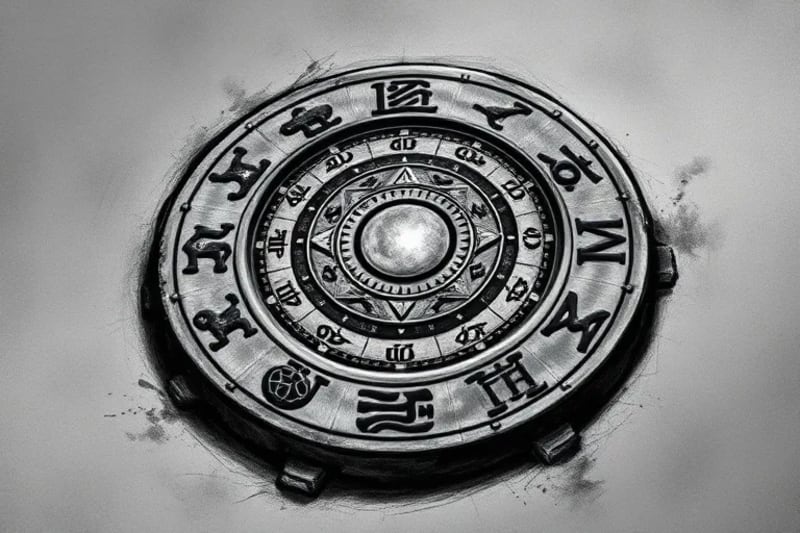 Mayan calendar stone intertwined with modern astronomical data