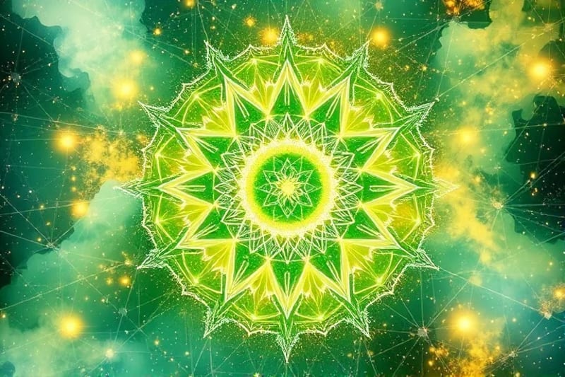 Pintura abstracta en acuarela que representa el flujo de energía consciente a través de una red digital, con colores suaves y figuras humanas sutiles.