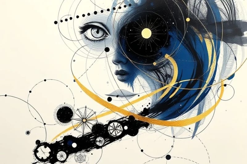 Abstract representation of cosmic consciousness and AI