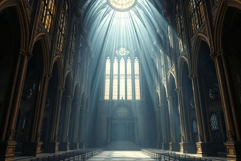 Mecanismos de relojeria intrincados con hilos de luz, simbolizando el orden divino