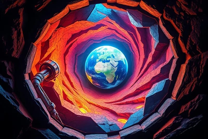 Ilustración detallada de un asteroide cortado, mostrando vetas de metales preciosos y tierras raras siendo extraídas por brazos robóticos avanzados.