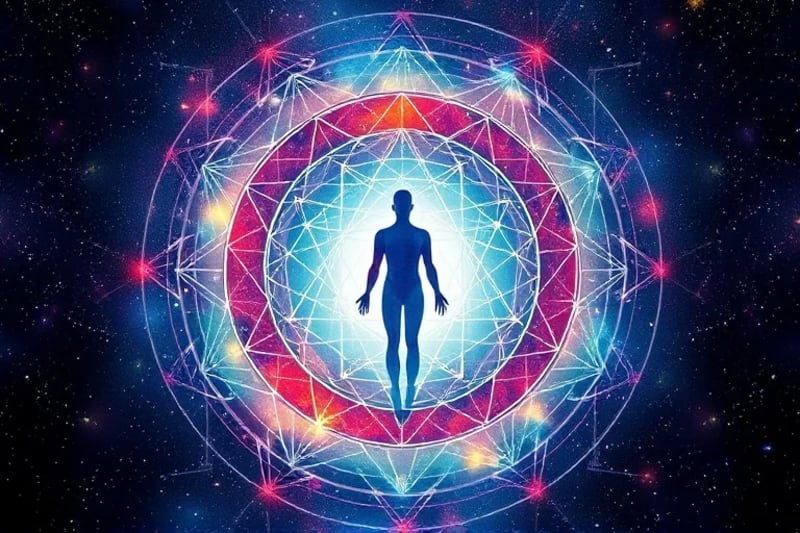 Abstract watercolor depicting energy flow and harmony within the human body
