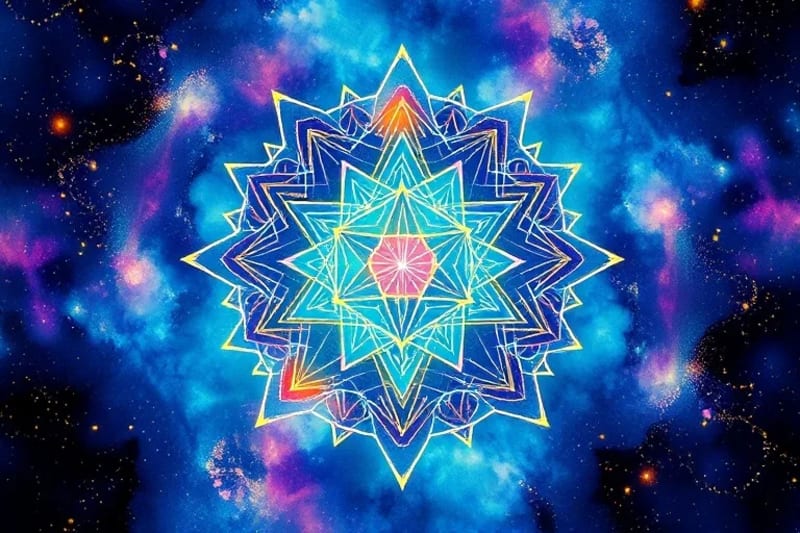 Pintura abstracta de remolinos de colores que representan el subconsciente con formas cristalinas