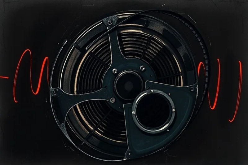 Vintage film reel and abstract radio waves symbolizing media impact