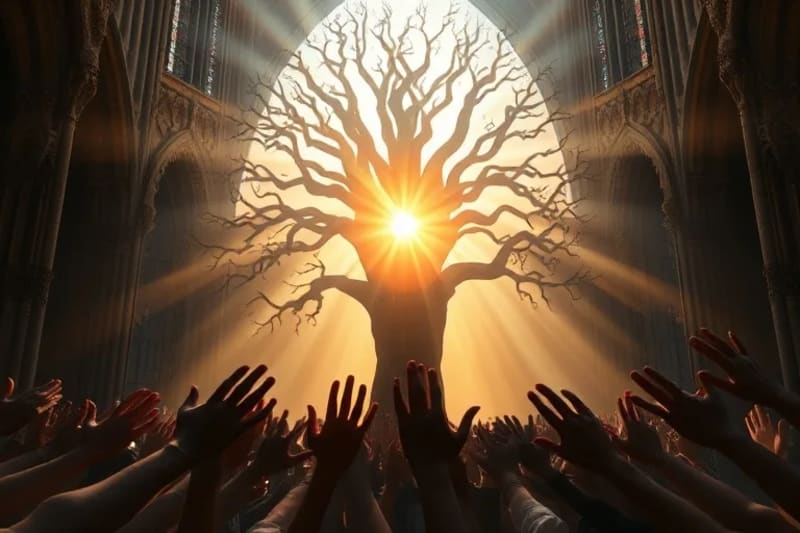 Cadenas rompiéndose alrededor de un árbol genealógico