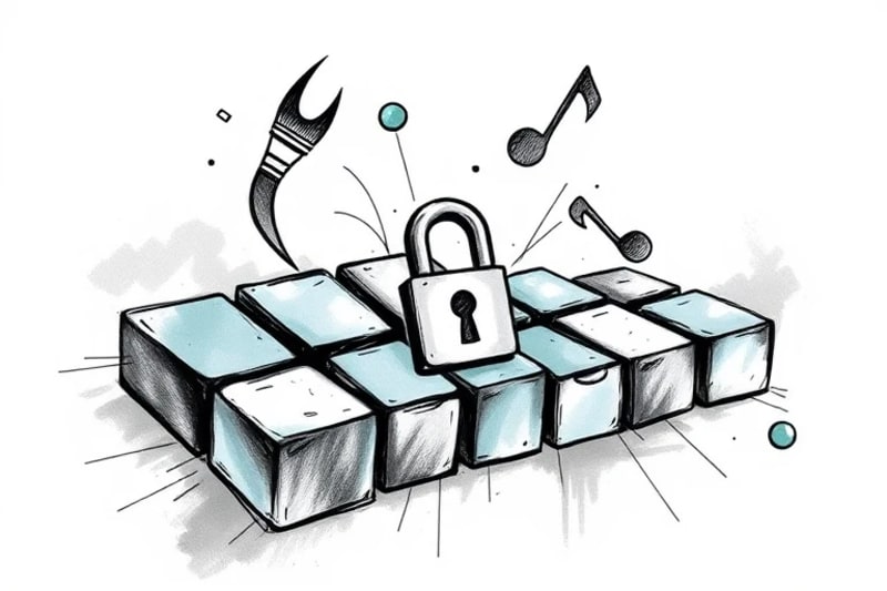 Vector art of blockchain and creative symbols