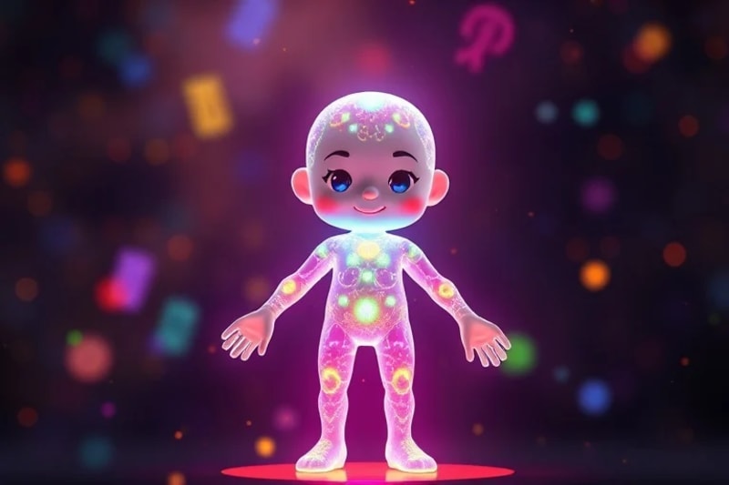 Representación 3D de capas de aura vibrantes alrededor de una figura humana