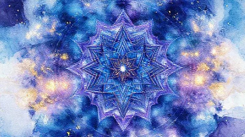 Una composición abstracta de energía lunar, con tonos azules y plateados, que evoca la sensación de nuevos comienzos y potencial.
