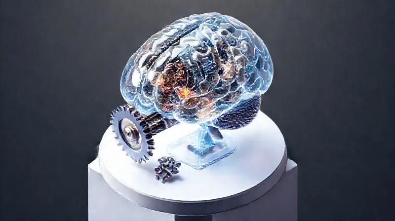 Bodegón conceptual de un cerebro estilizado con engranajes y código digital, simbolizando el libre albedrío y la identidad bajo influencia tecnológica