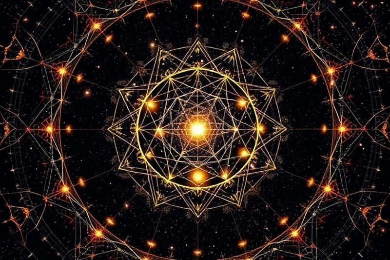 Digital painting of glowing pathways in space, symbolizing interdimensional travel and cosmic connections.