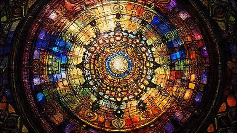 A mosaic of diverse symbols and patterns, including gears, runes, planetary orbits, and abstract human forms, converging into a harmonious, luminous sphere.