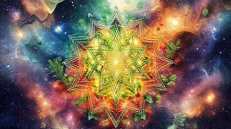 Pintura acuarela de ingredientes energéticos como raíces, hojas verdes, bayas y granos, fluyendo en una composición armónica.