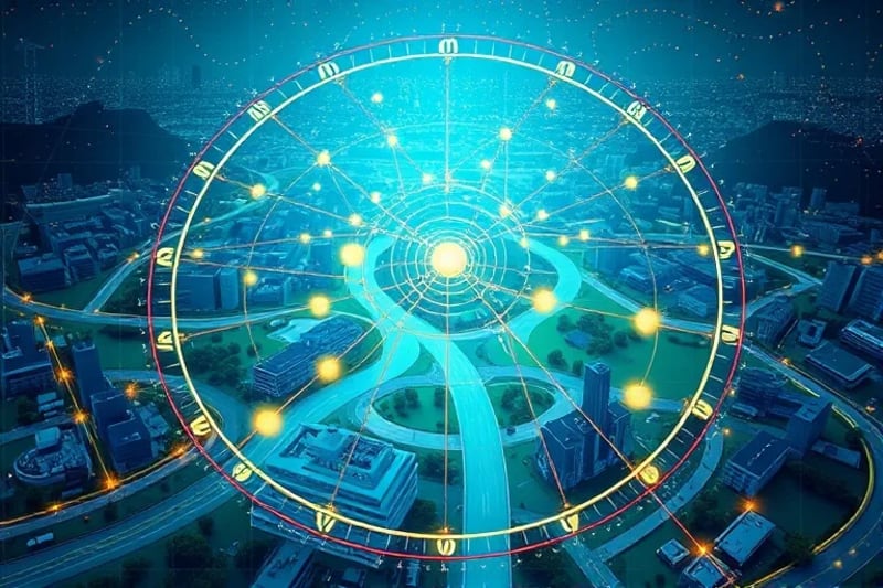 Diagrama vectorial de flujos energéticos urbanos y nodos de datos