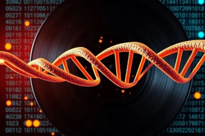 Ilustración vectorial de una cadena de ADN siendo modificada por herramientas moleculares