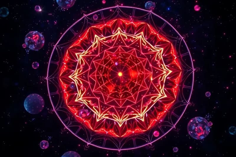 Microscopic human cells in vibrant colors responding to sound frequencies, illustrating cellular regeneration and harmonious activity.
