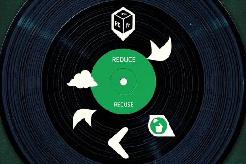 Diagrama de flujo de la economía circular con símbolos de reciclaje y reutilización
