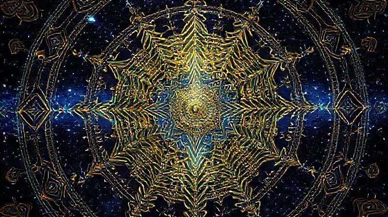 Intricate clockwork mechanisms and sacred geometry representing universal laws