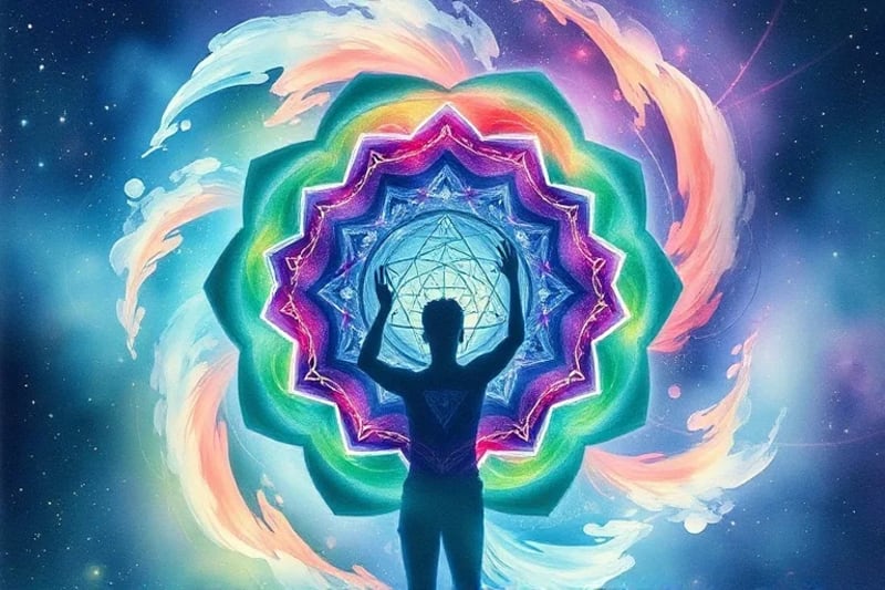Abstract watercolor depicting swirling light and consciousness influencing reality