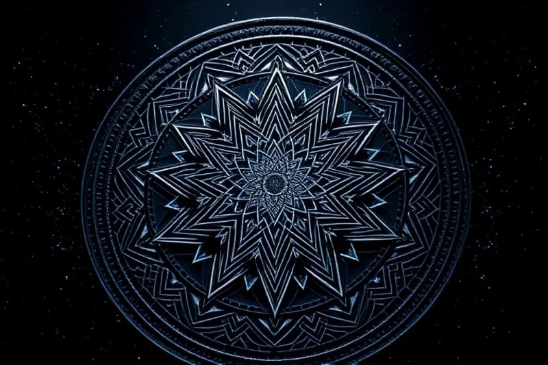 A highly detailed 3D render of a dark, polished obsidian mirror, surrounded by intricate glowing runic symbols and ethereal mist, conveying a sense of ancient, abstract knowledge.