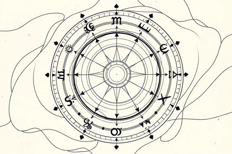 Abstract art composition of interconnected geometric shapes and flowing lines in vibrant colors, symbolizing the complex interplay of planetary transits and the journey from fragmentation to integration.