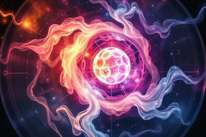 Abstract digital art showing vibrant sound waves permeating and regenerating cellular structures