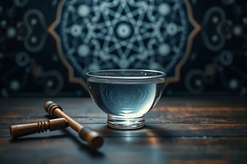 Still life of antique tuning forks and a crystal bowl, symbolizing ancient wisdom and modern sound healing