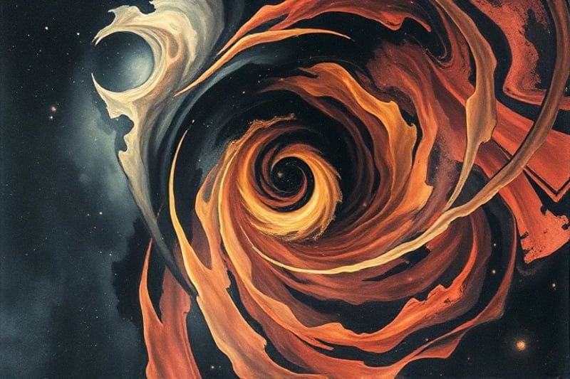 Abstract art depicting swirling colors and forms, symbolizing psychological integration and the journey from fragmentation to unity