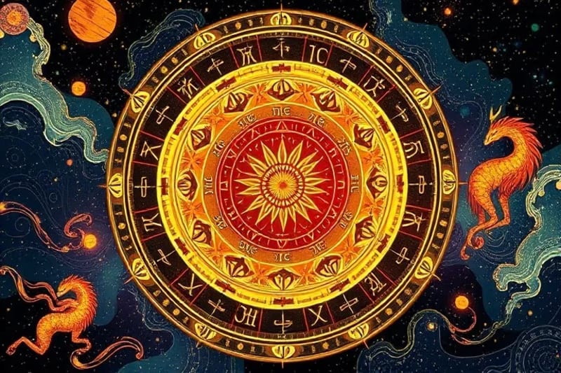 Intricate digital art mandala of merged astrological charts
