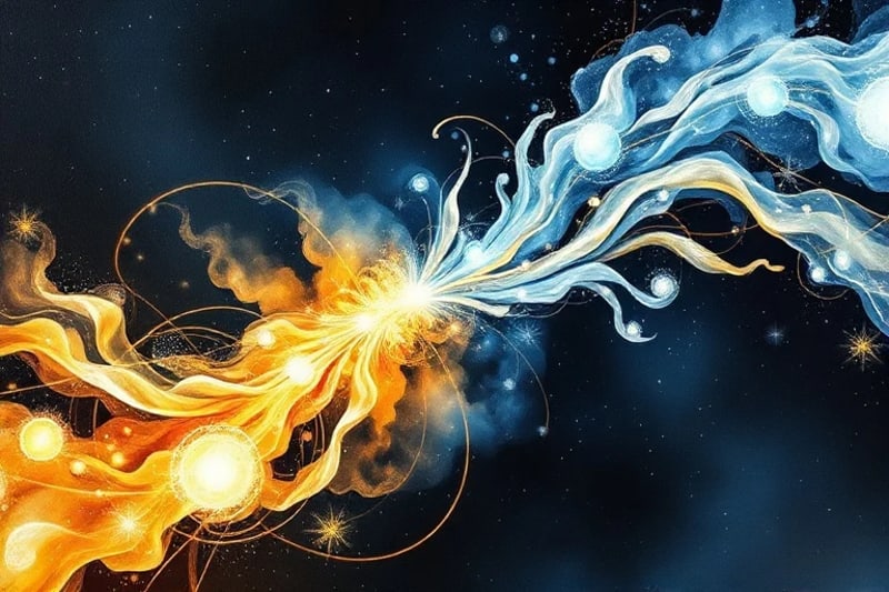 Abstract digital art depicting luminous energy currents flowing through interconnected biological forms, symbolizing cellular healing