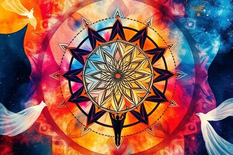 Abstract watercolor depicting energetic healing and merging frequencies