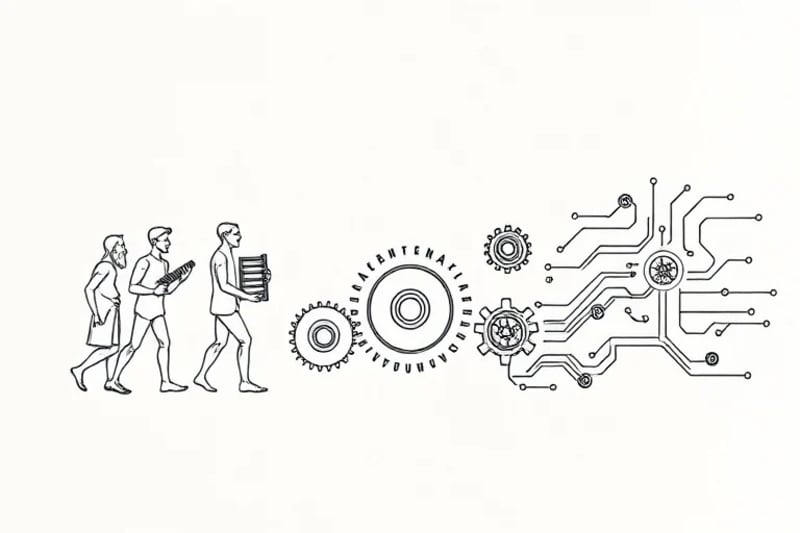 Ilustración vectorial de la evolución del cálculo, desde el ábaco hasta los circuitos de IA
