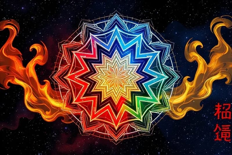 Abstract digital art illustrating the five elements (Wood, Fire, Earth, Metal, Water) as interconnected energy flows, emphasizing their dynamic cycles.