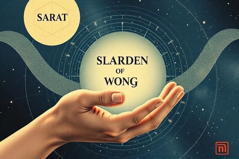 Human hand touching a glass sphere emanating sacred geometry sound waves